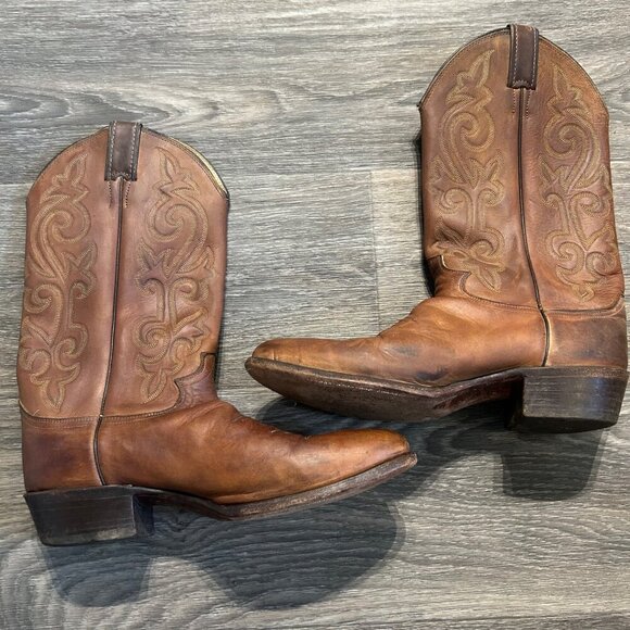 Justin Men's 10.5D Apache Brown Leather Western Cowboy Round Toe Boots 2253 - Picture 5 of 12